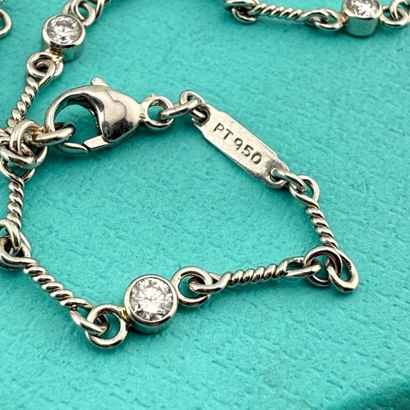 Vtg. Tiffany & Co. Platinum Diamond Pave Heart Twist Chain Tennis Necklace 17" - Picture 5 of 9